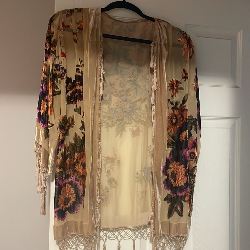 Burnt velvet beaded kimono